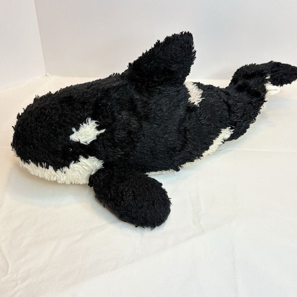 SEAWORLD Black White ORCA Killer Whale 20" Fluffy Fuzzy Plush